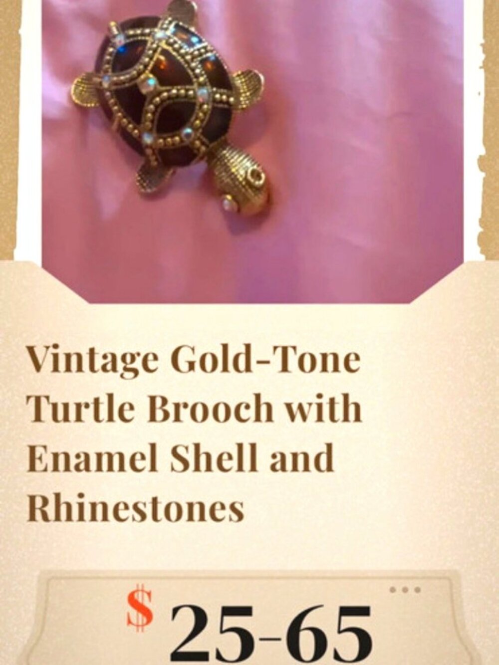 Vintage Gold-Tone Turtle Brooch Pin Enamel Shell Blue Rhinestone Accents